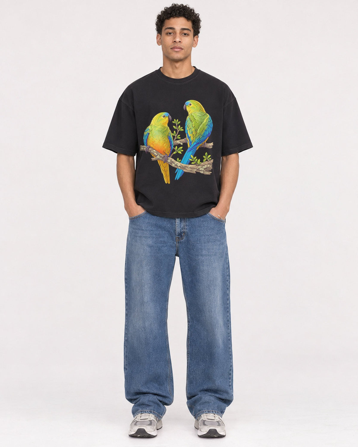 Mockup Boxy Heavyweight Tee Black male full-body 10