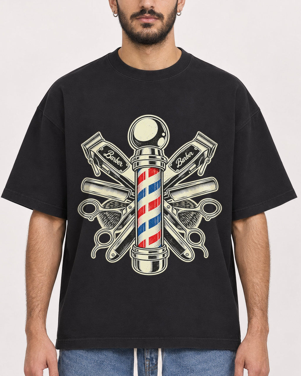 Mockup Boxy Heavyweight Tee Black male close-up 07
