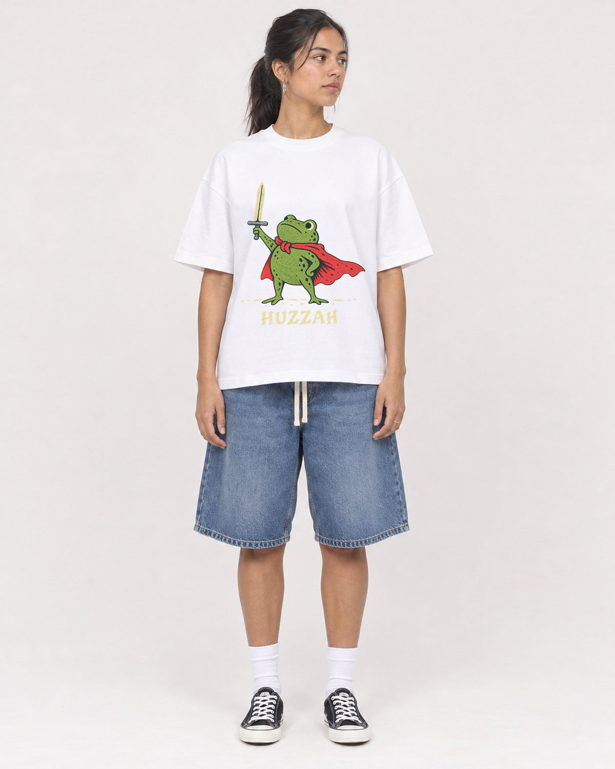 Mockup Boxy Heavyweight Tee White female full-body 16
