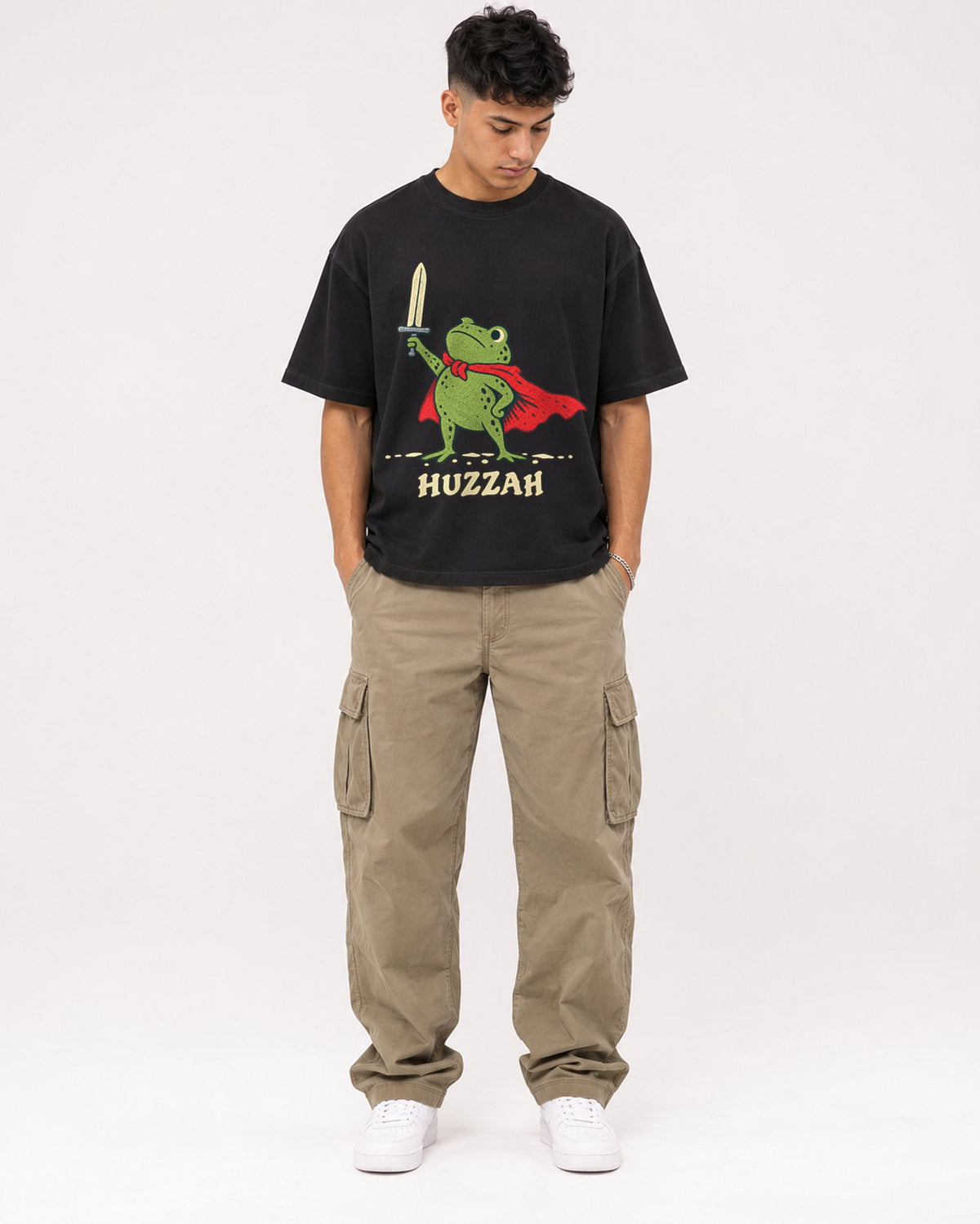 Mockup Boxy Heavyweight Tee Black male full-body 16