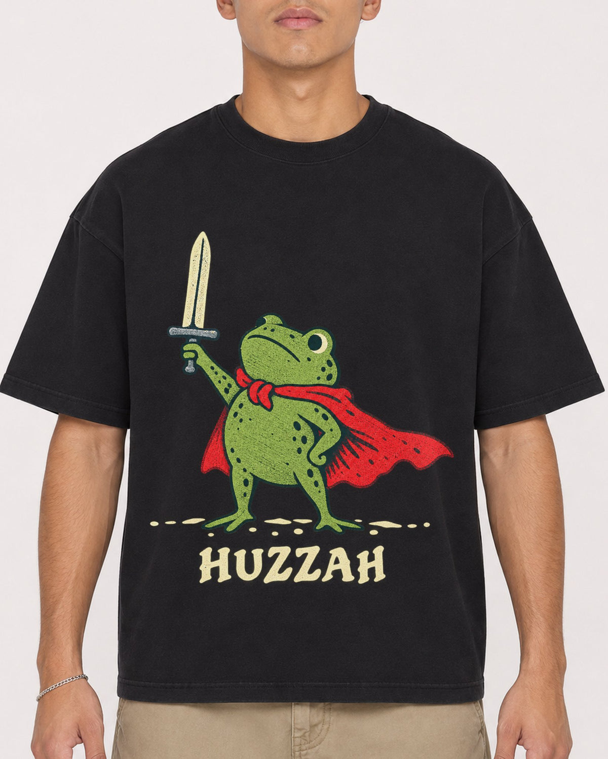 Mockup Boxy Heavyweight Tee Black male close-up 16