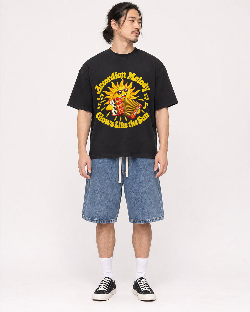 Mockup Boxy Heavyweight Tee Black male full-body 43