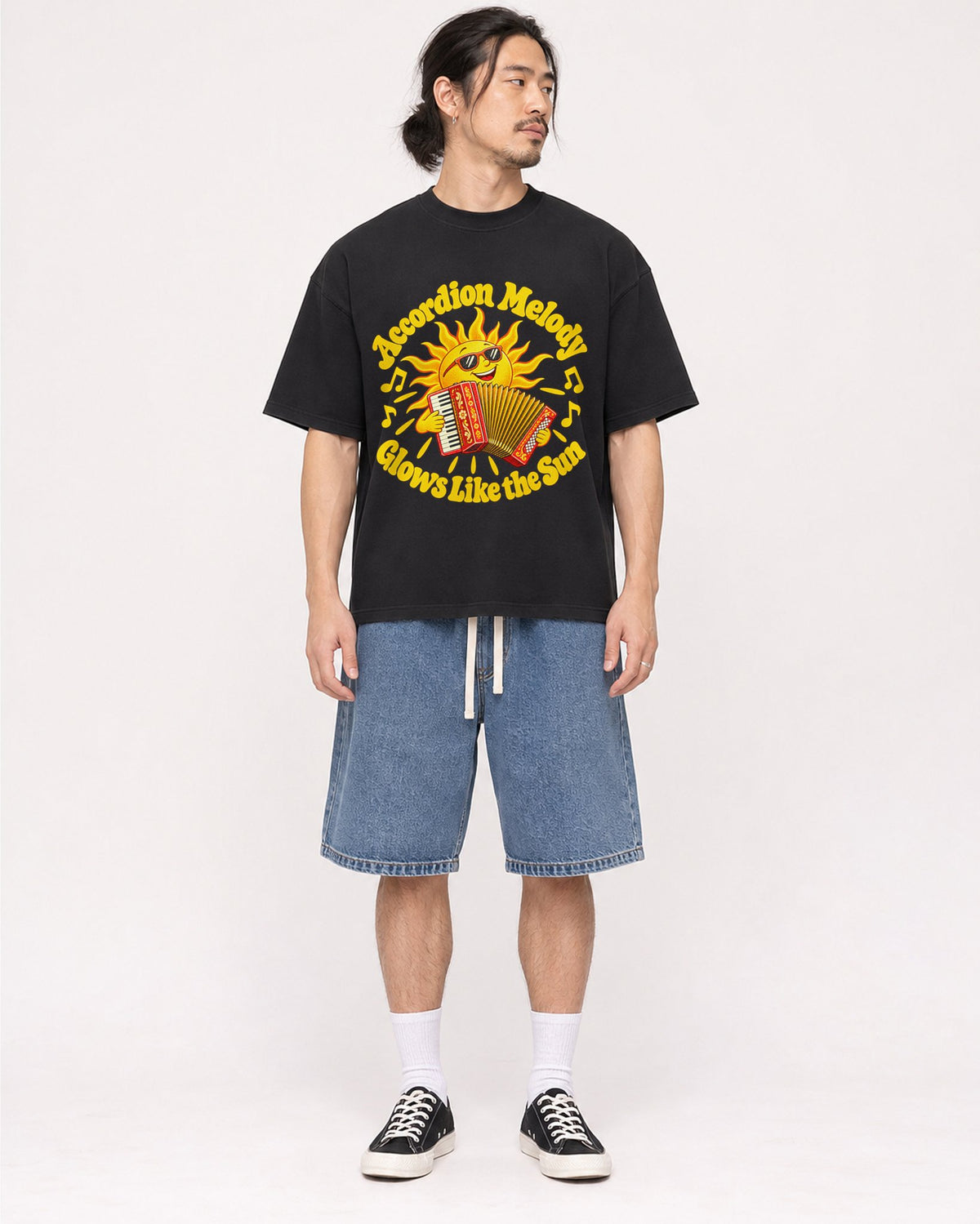 Mockup Boxy Heavyweight Tee Black male full-body 43