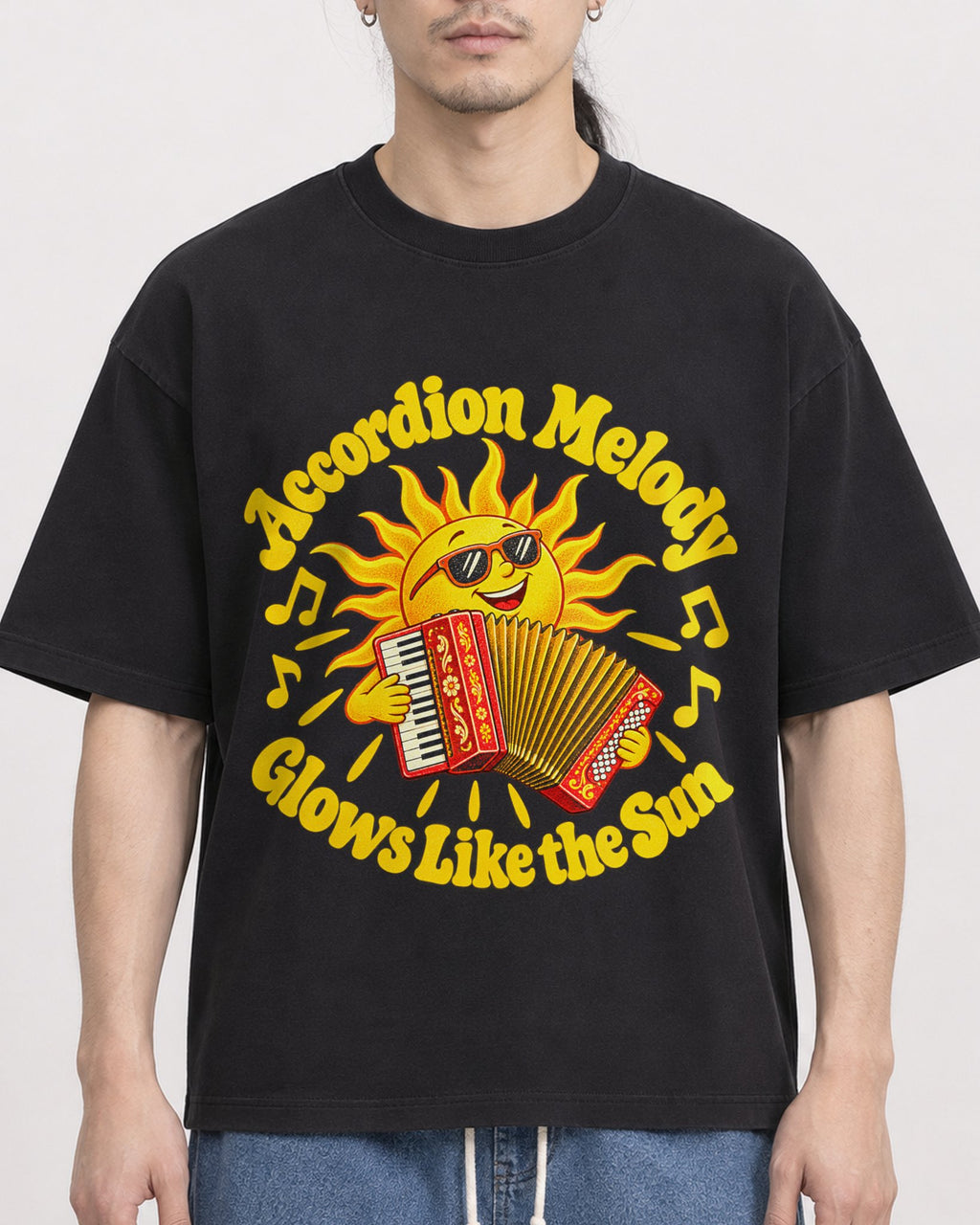 Mockup Boxy Heavyweight Tee Black male close-up 43