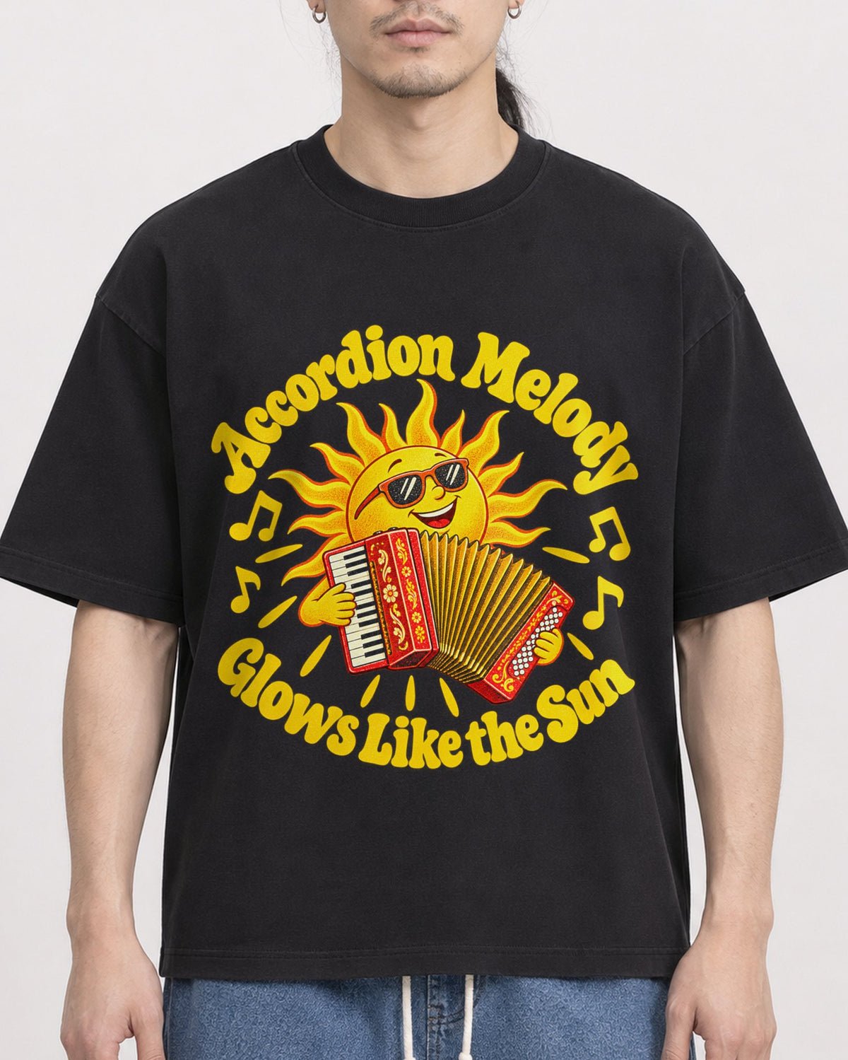 Mockup Boxy Heavyweight Tee Black male close-up 43