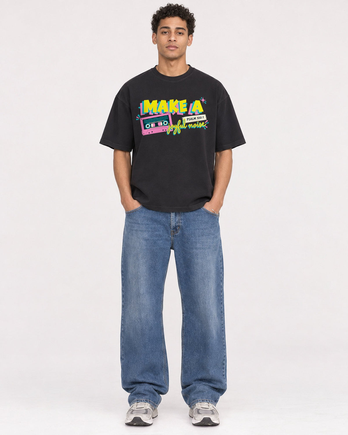 Mockup Boxy Heavyweight Tee Black male full-body 10