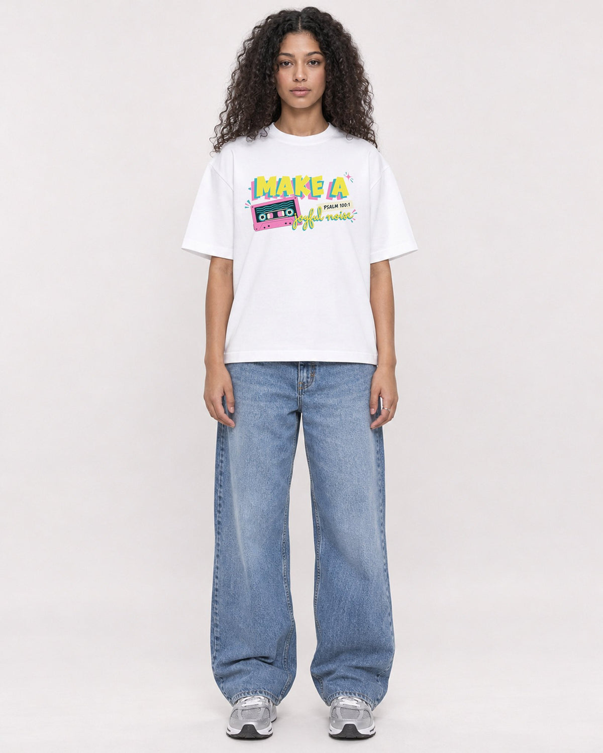 Mockup Boxy Heavyweight Tee White female full-body 10