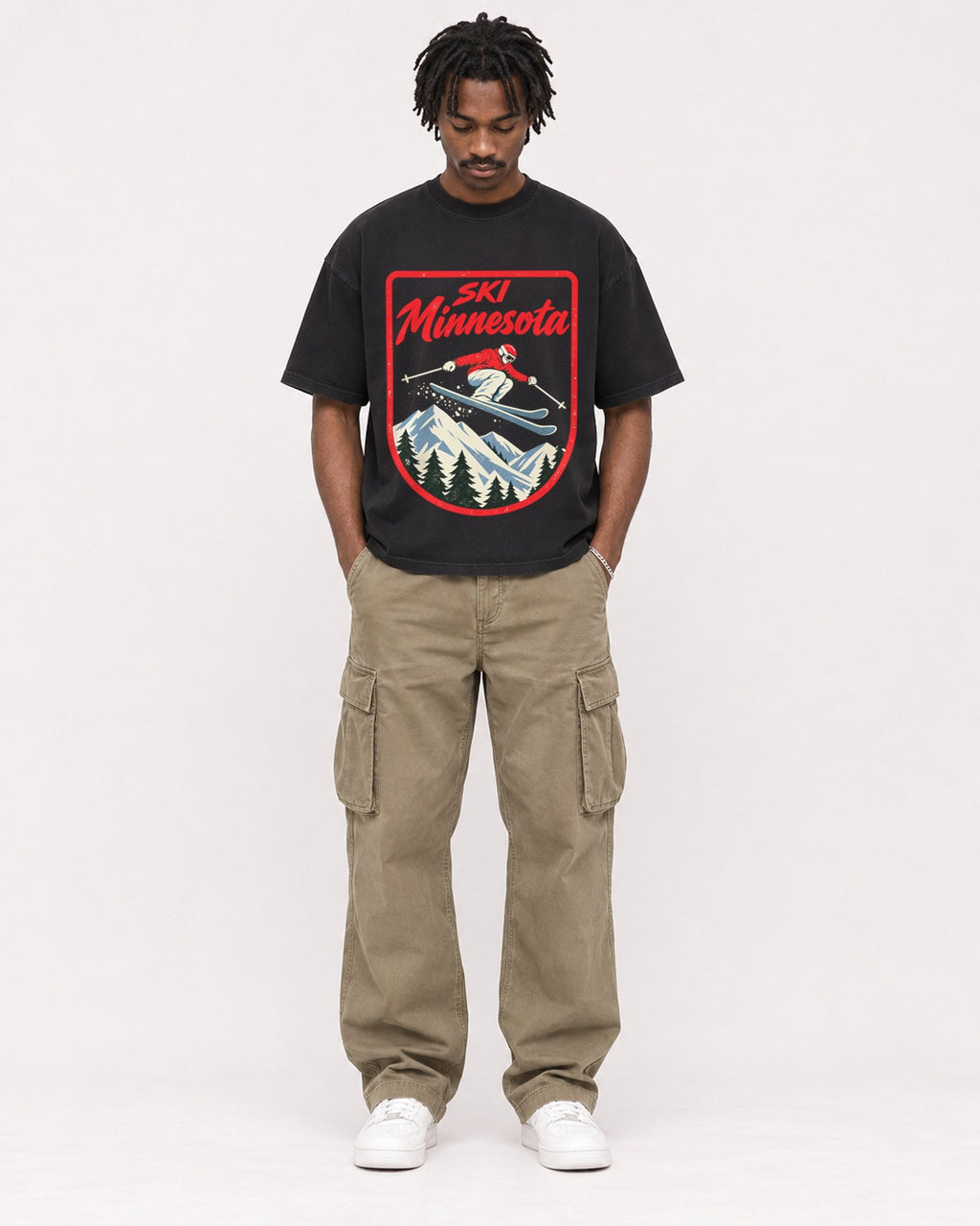 Mockup Boxy Heavyweight Tee Black male full-body 04