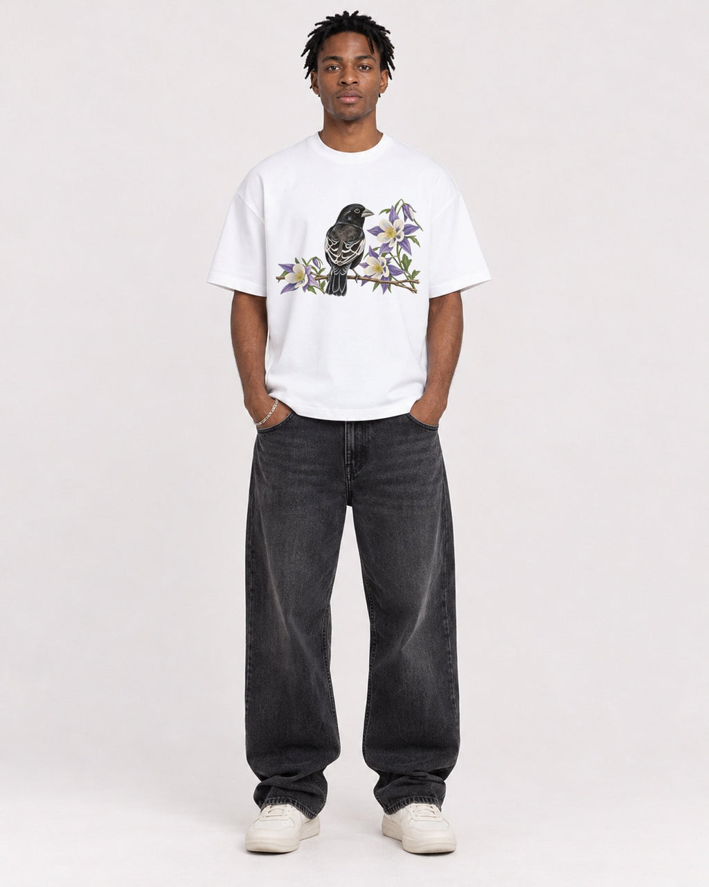 Mockup Boxy Heavyweight Tee White male full-body 05