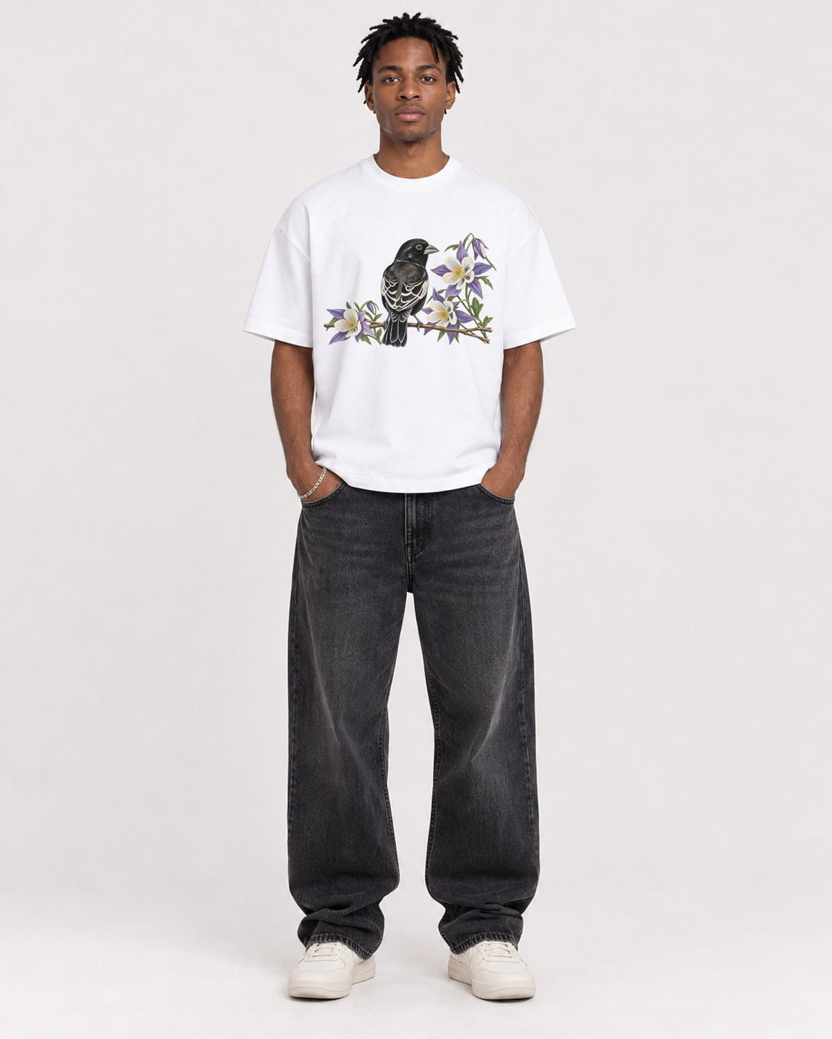 Mockup Boxy Heavyweight Tee White male full-body 05