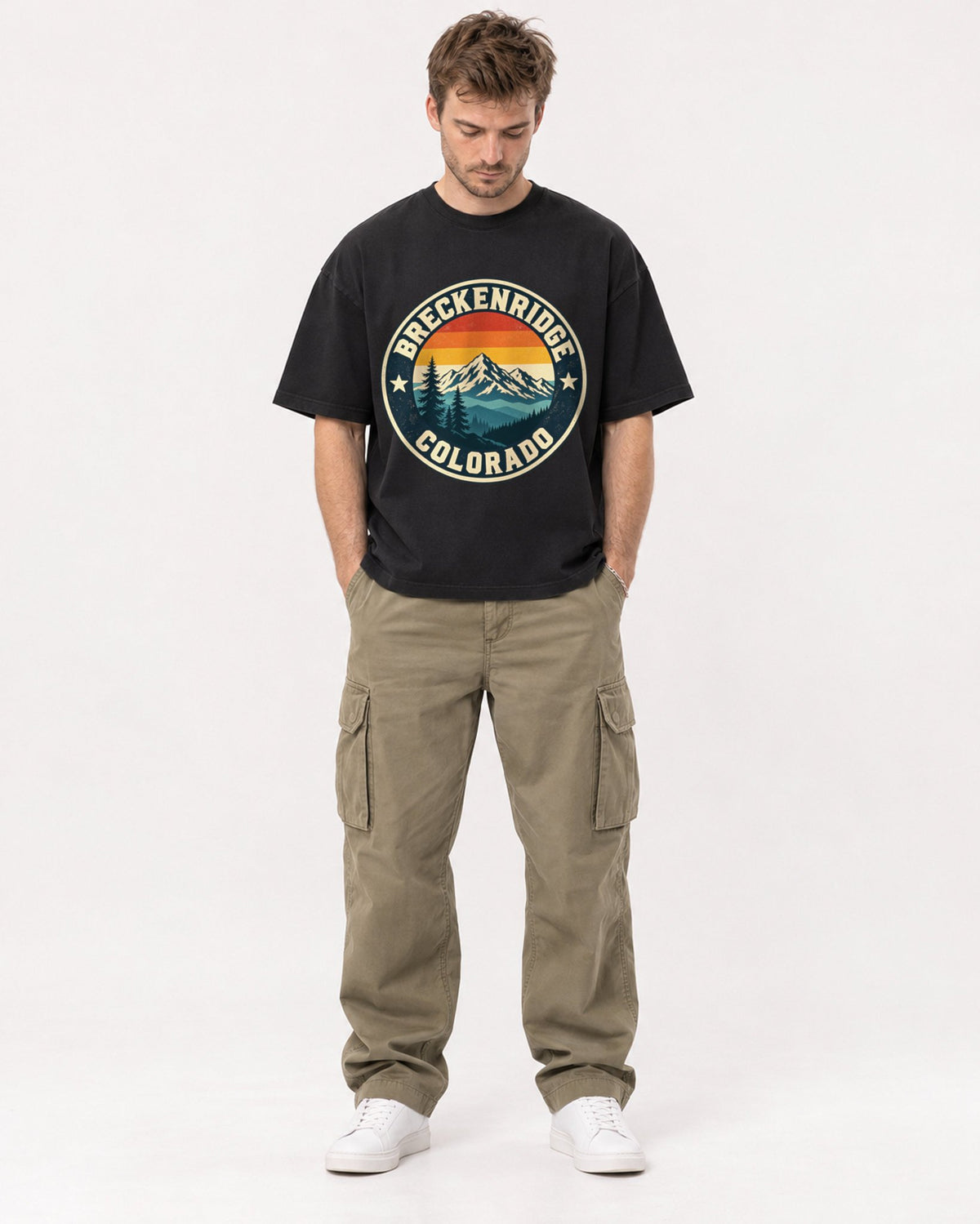 Mockup Boxy Heavyweight Tee Black male full-body 08
