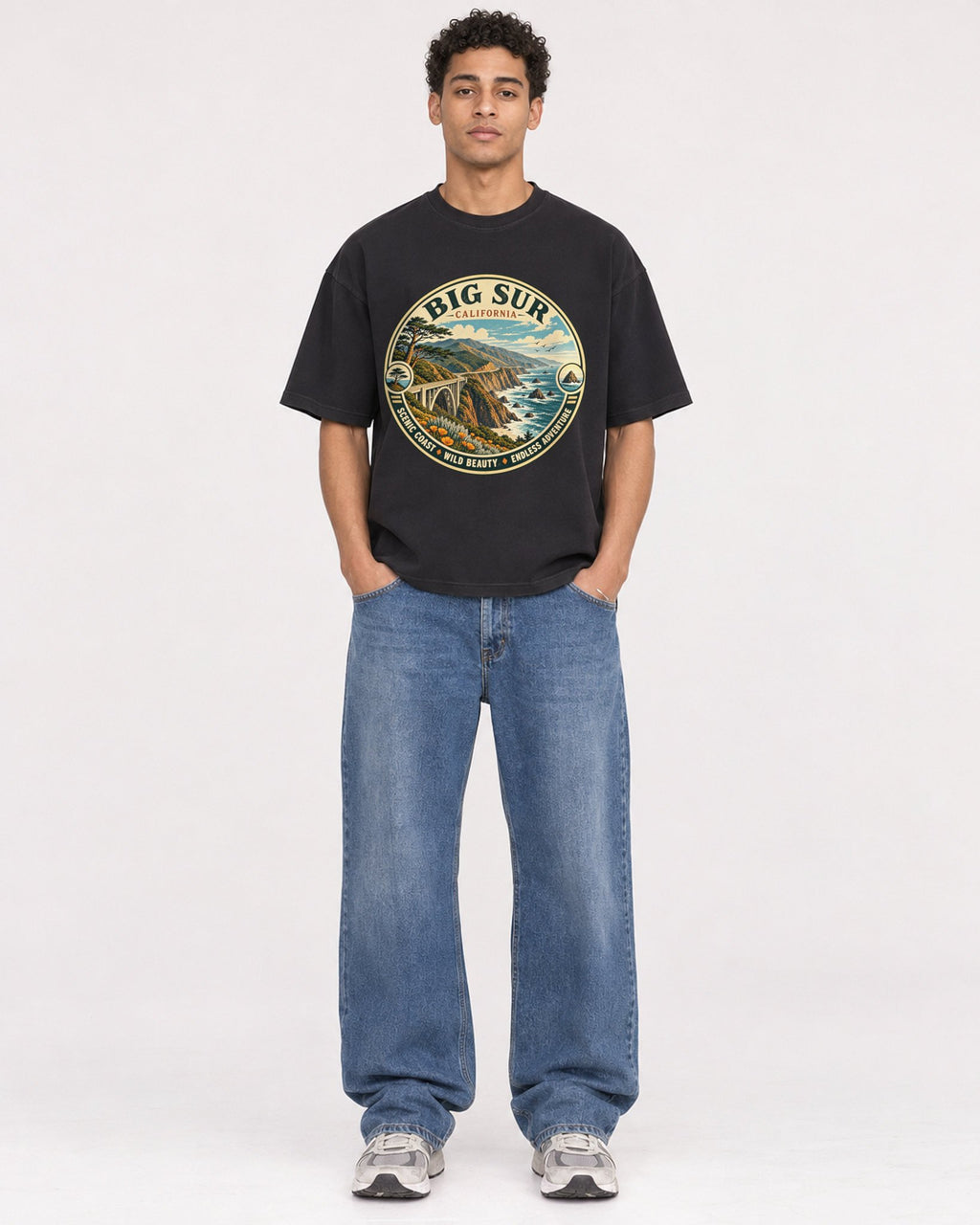 Mockup Boxy Heavyweight Tee Black male full-body 10