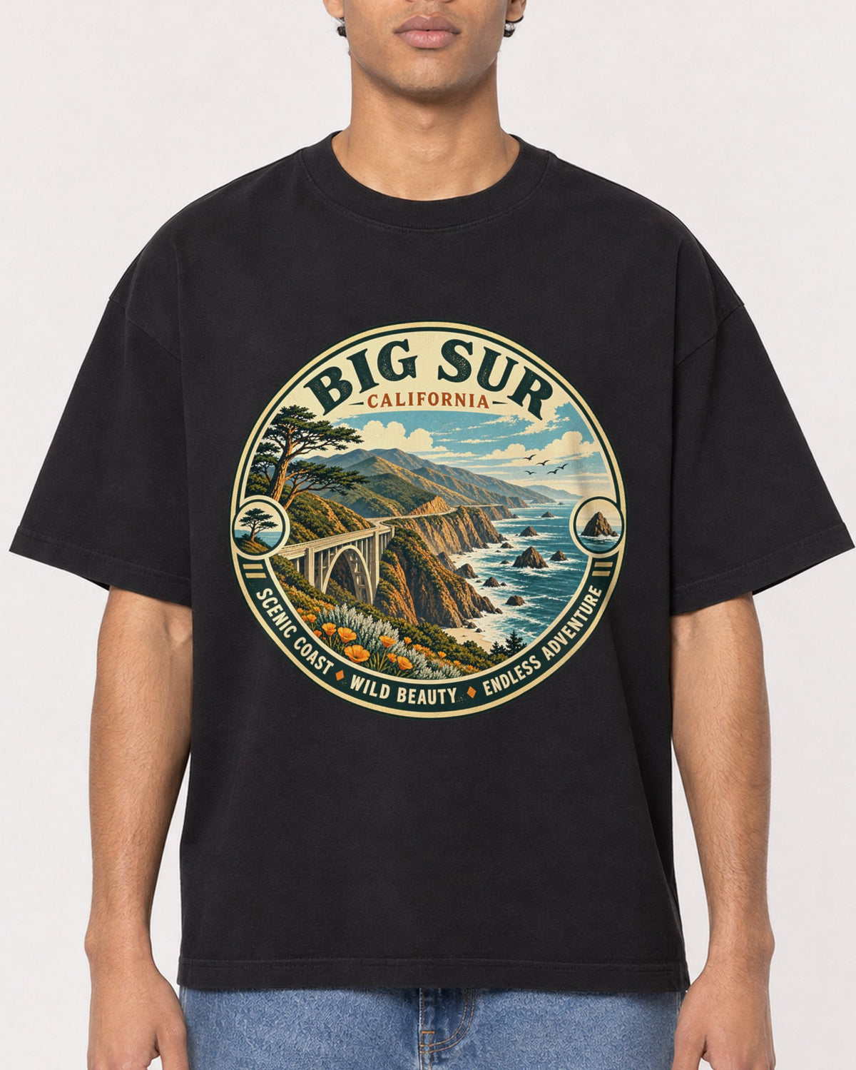 Mockup Boxy Heavyweight Tee Black male close-up 10