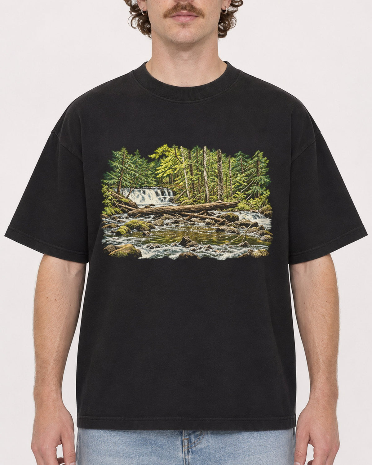 Mockup Boxy Heavyweight Tee Black male close-up 09
