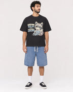 Mockup Boxy Heavyweight Tee Black male full-body 27