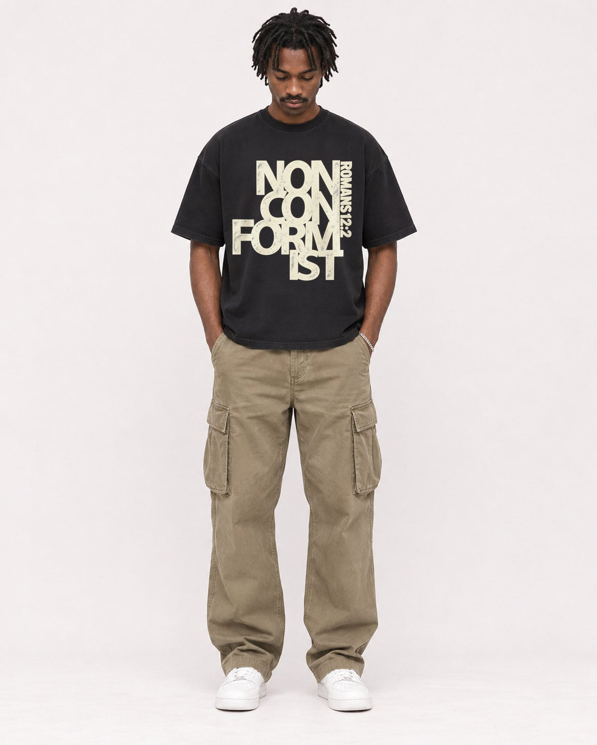 Mockup Boxy Heavyweight Tee Black male full-body 04