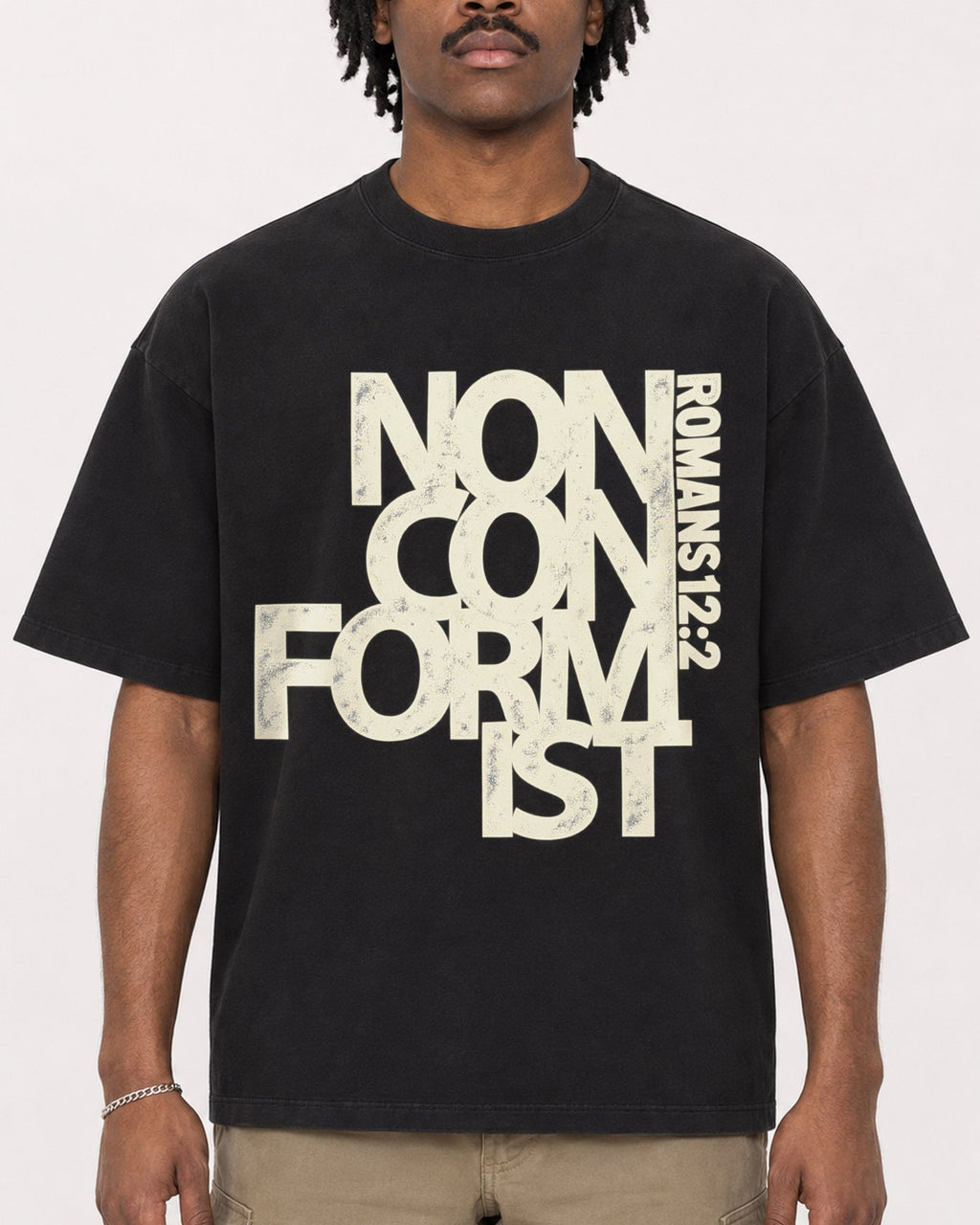 Mockup Boxy Heavyweight Tee Black male close-up 04