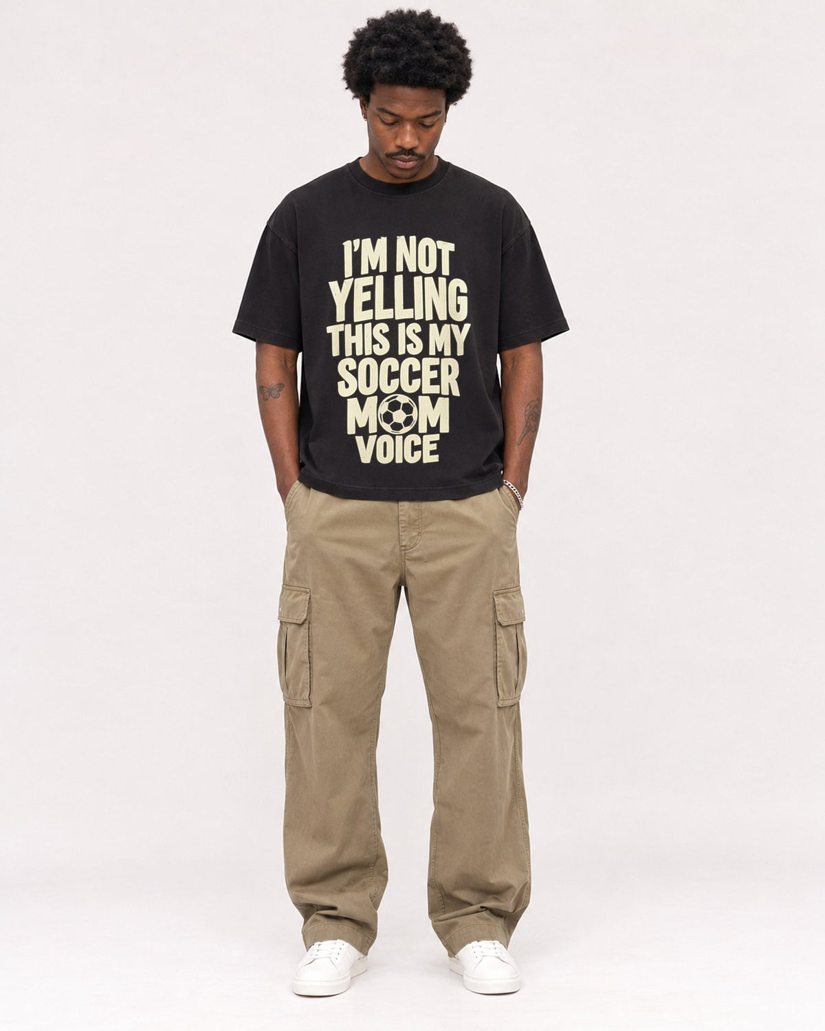 Mockup Boxy Heavyweight Tee Black male full-body 24