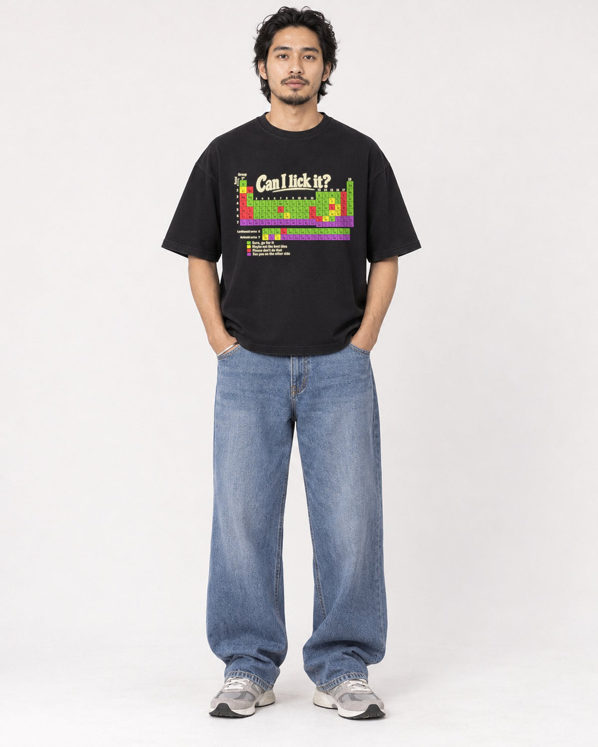 Mockup Boxy Heavyweight Tee Black male full-body 22