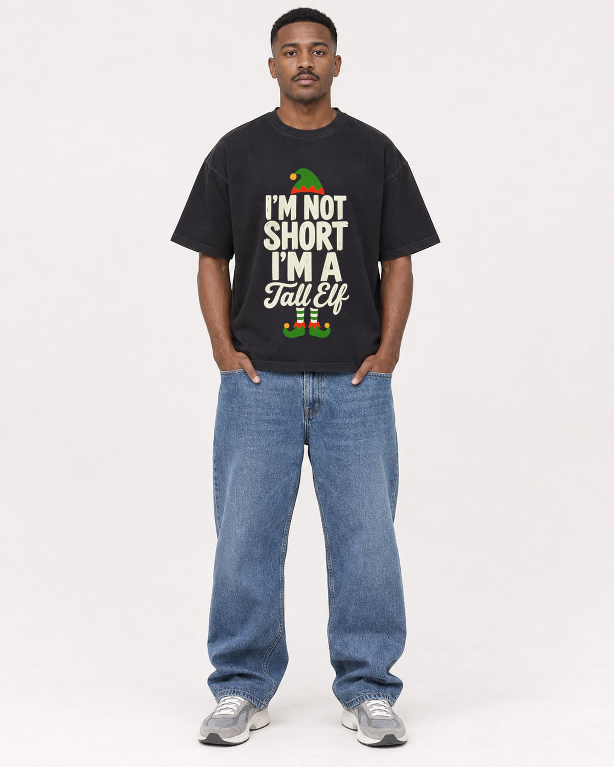 Mockup Boxy Heavyweight Tee Black male full-body 14