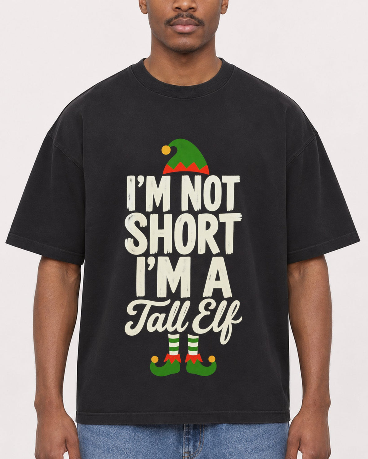 Mockup Boxy Heavyweight Tee Black male close-up 14