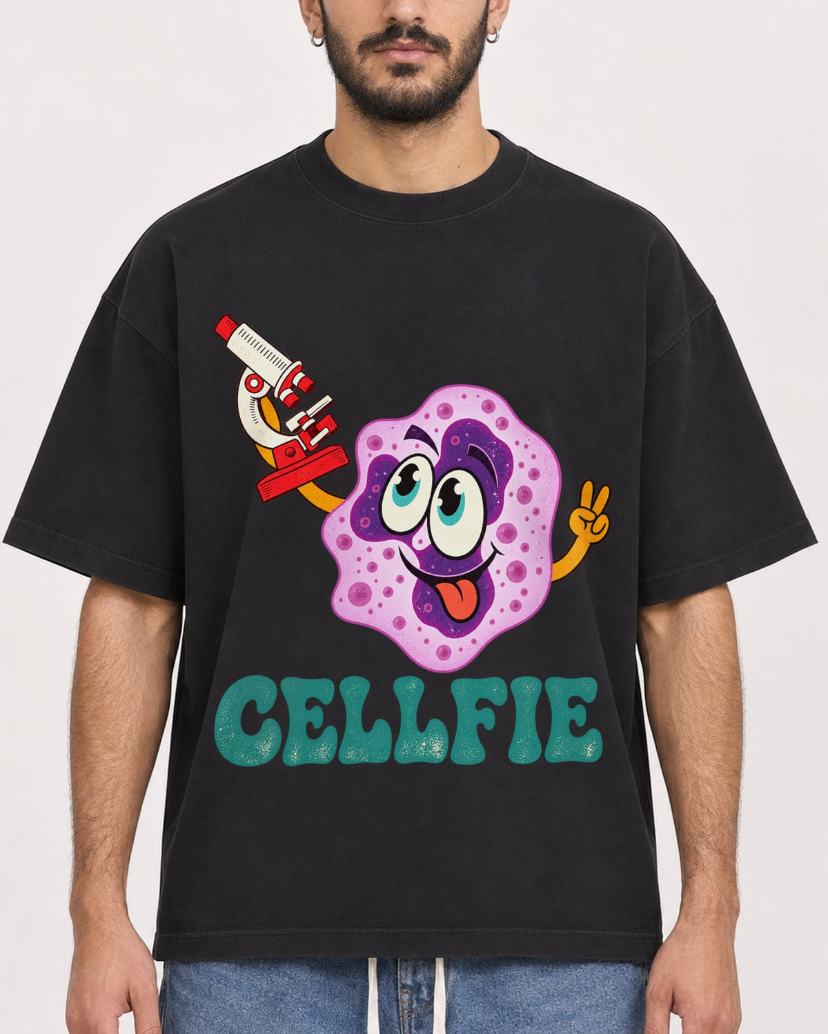 Mockup Boxy Heavyweight Tee Black male close-up 07