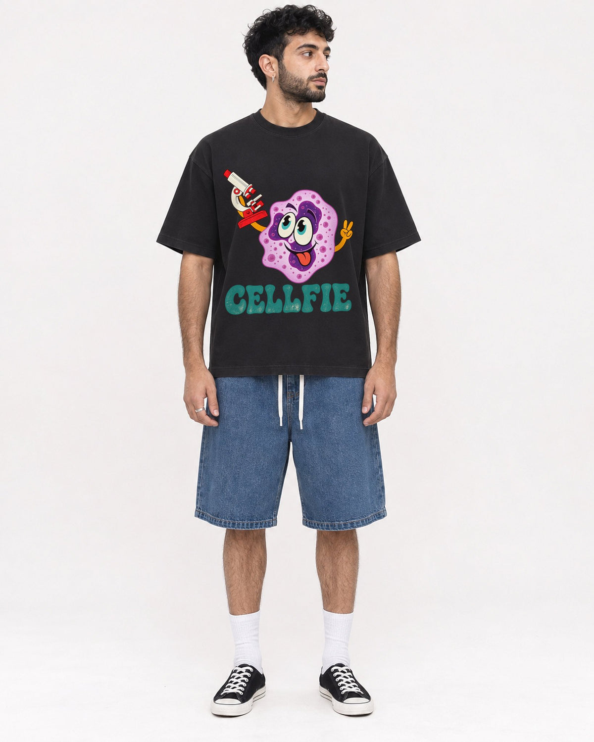 Mockup Boxy Heavyweight Tee Black male full-body 07