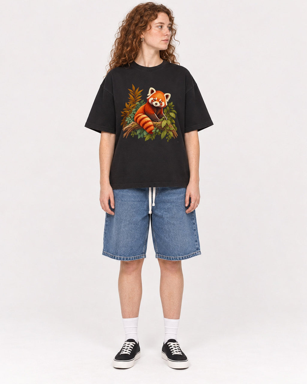 Mockup Boxy Heavyweight Tee Black female full-body 09