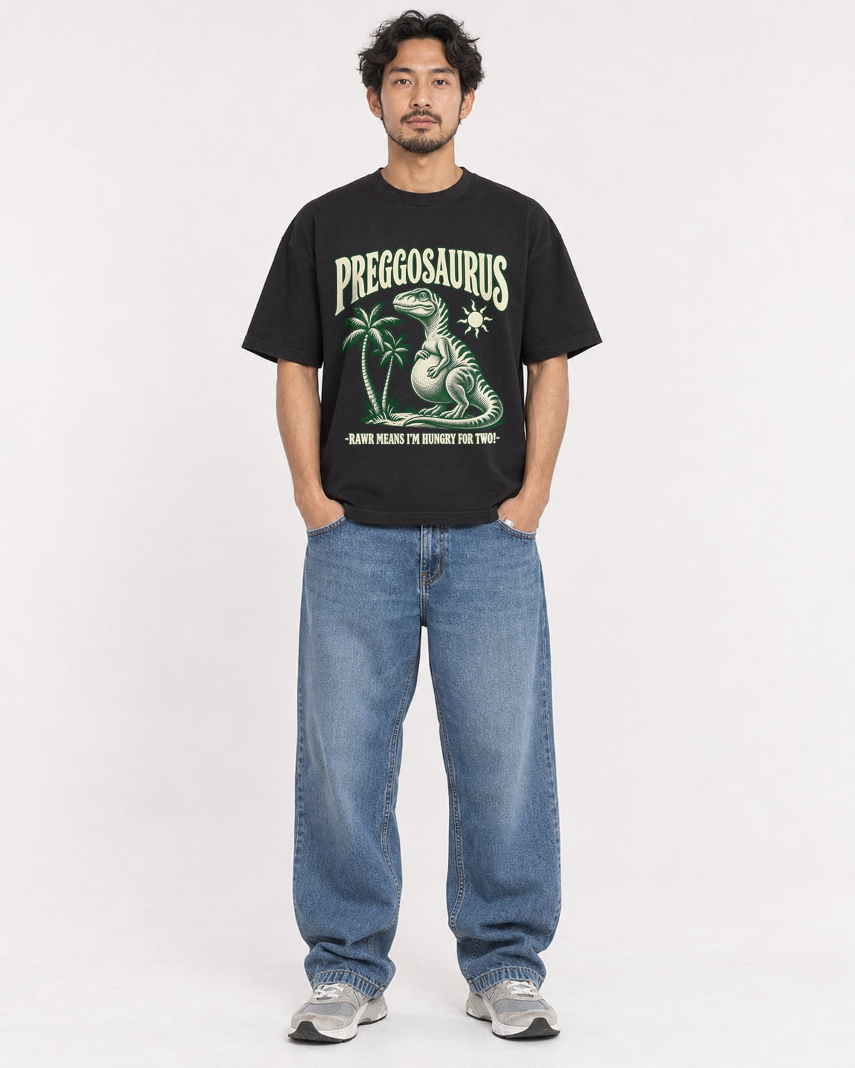 Mockup Boxy Heavyweight Tee Black male full-body 02