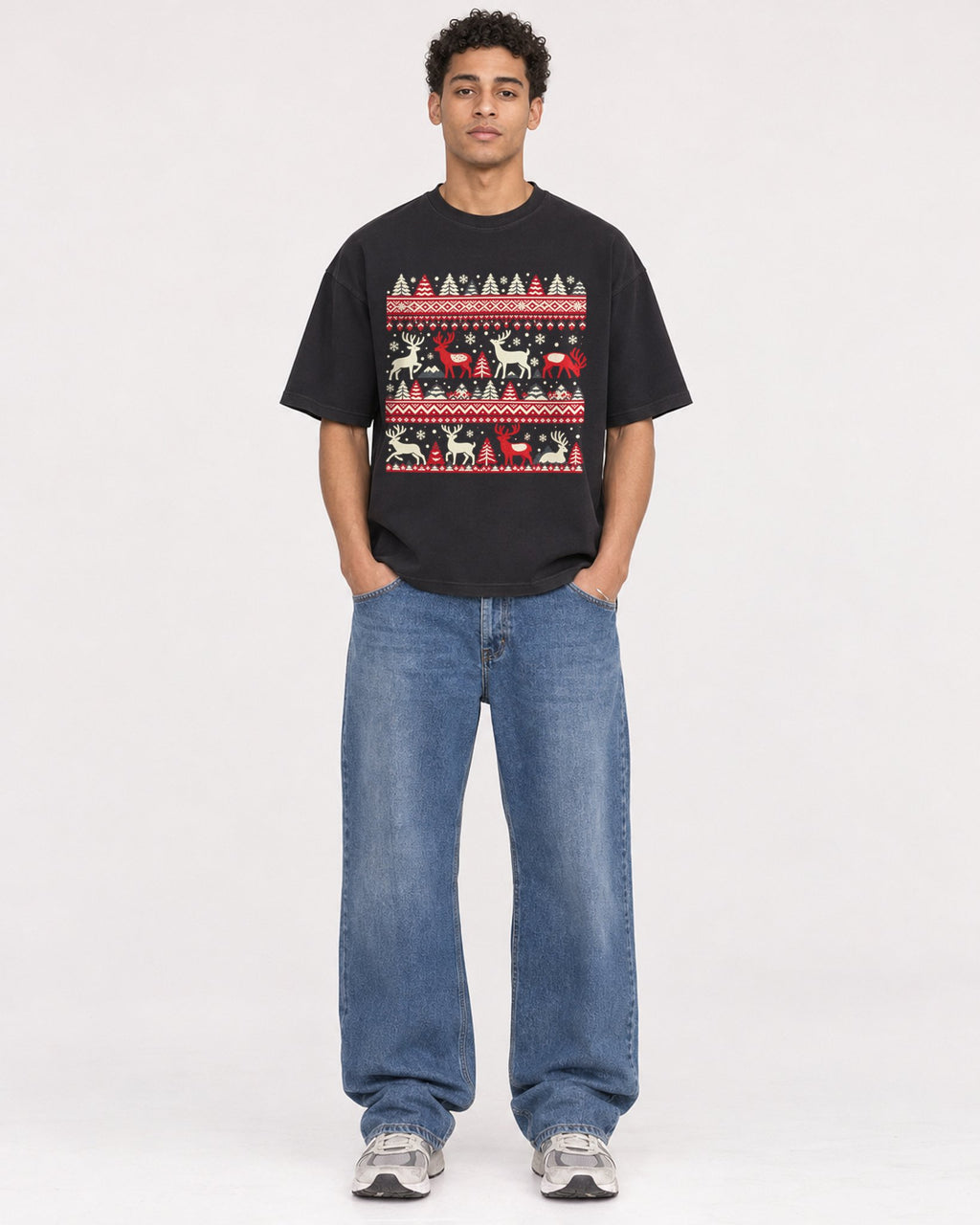 Mockup Boxy Heavyweight Tee Black male full-body 10