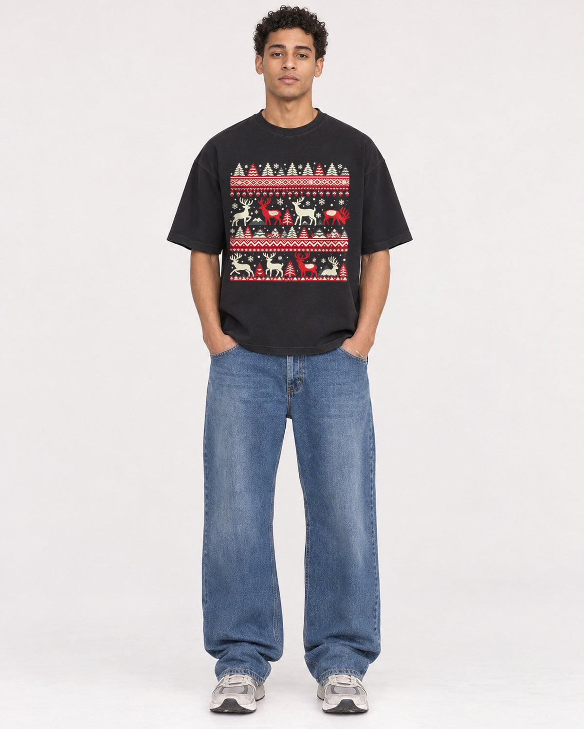 Mockup Boxy Heavyweight Tee Black male full-body 10