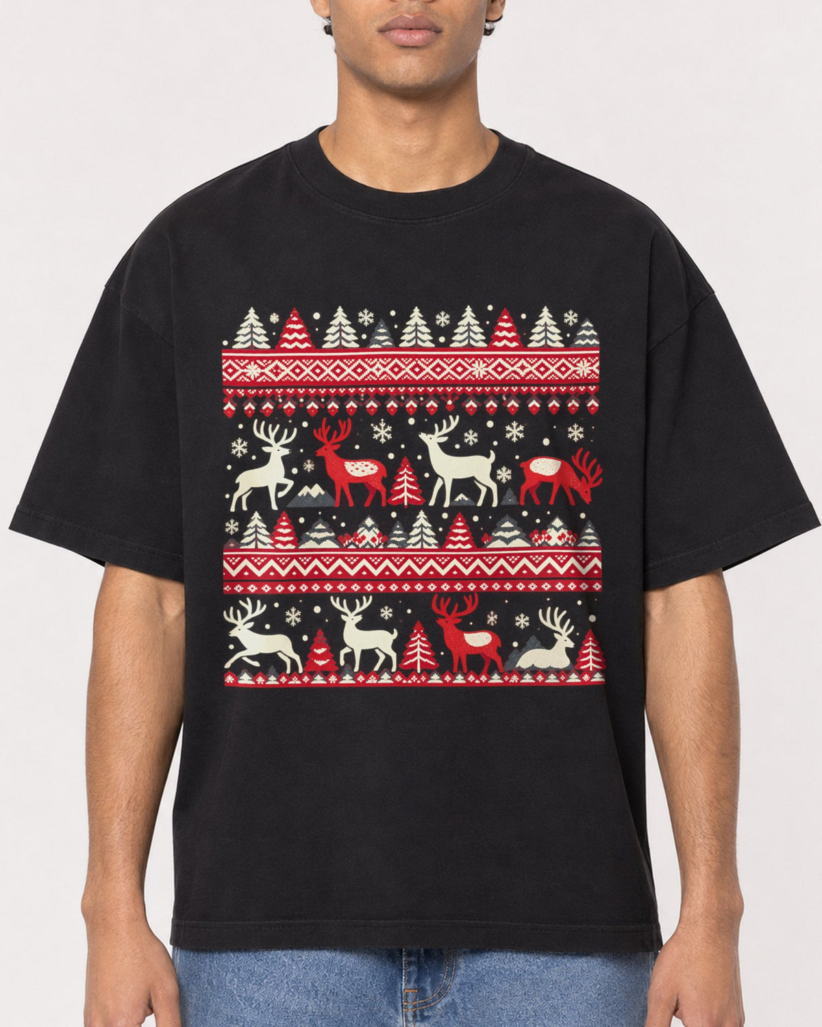Mockup Boxy Heavyweight Tee Black male close-up 10