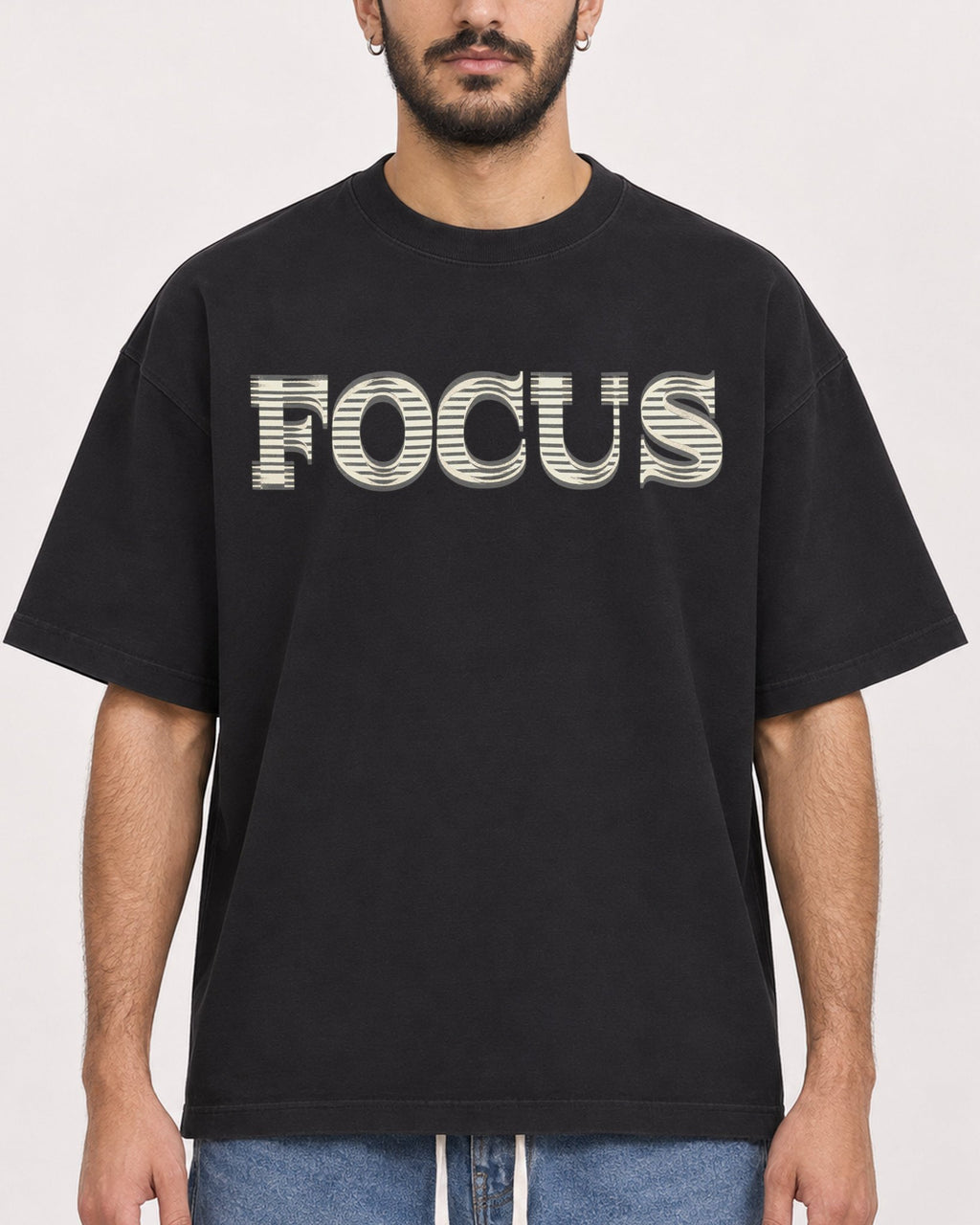 Mockup Boxy Heavyweight Tee Black male close-up 07