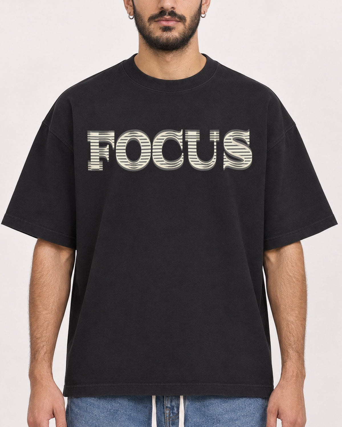 Mockup Boxy Heavyweight Tee Black male close-up 07
