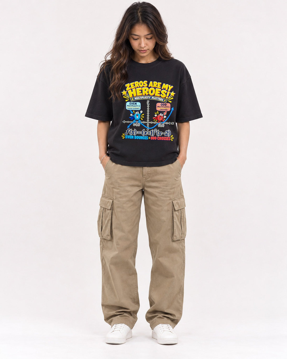Mockup Boxy Heavyweight Tee Black female full-body 02