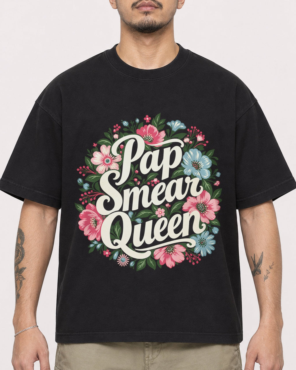 Mockup Boxy Heavyweight Tee Black male close-up 12