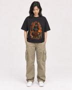 Mockup Boxy Heavyweight Tee Black female full-body 22