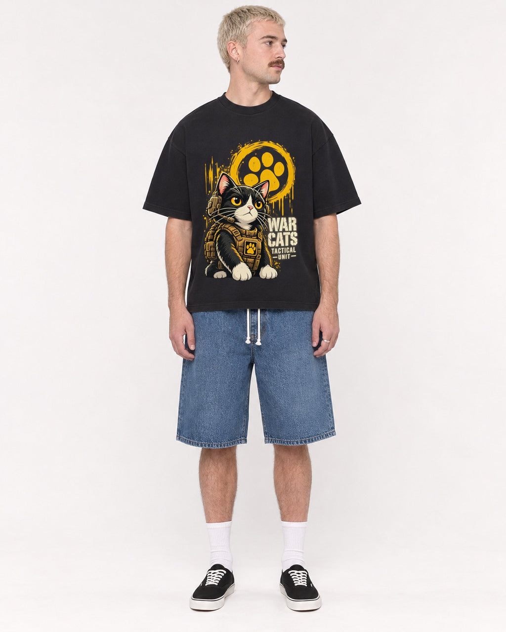 Mockup Boxy Heavyweight Tee Black male full-body 39
