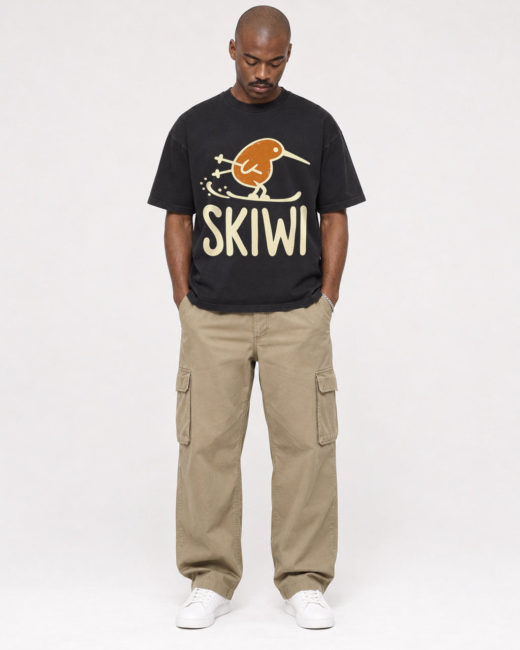 Mockup Boxy Heavyweight Tee Black male full-body 44