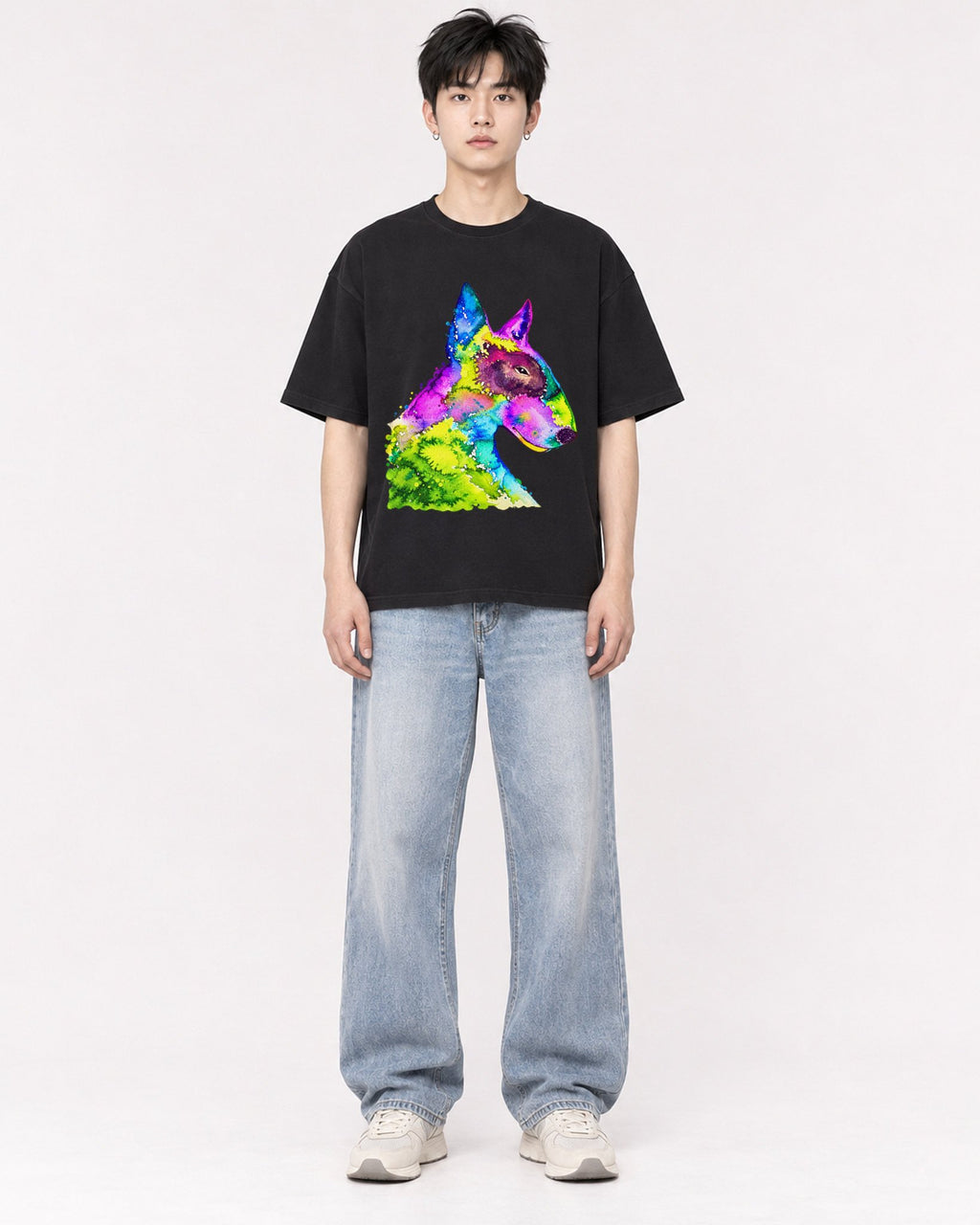 Mockup Boxy Heavyweight Tee Black male full-body 01