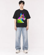 Mockup Boxy Heavyweight Tee Black male full-body 01
