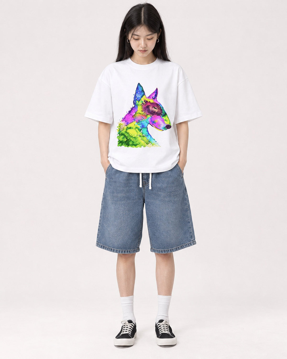 Mockup Boxy Heavyweight Tee White female full-body 01