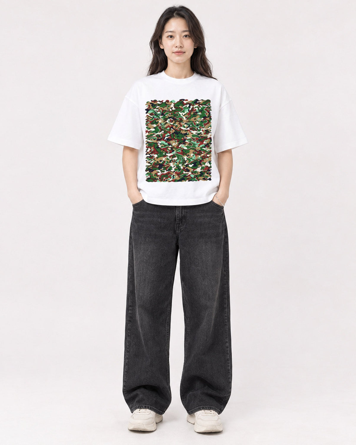 Mockup Boxy Heavyweight Tee White female full-body 03