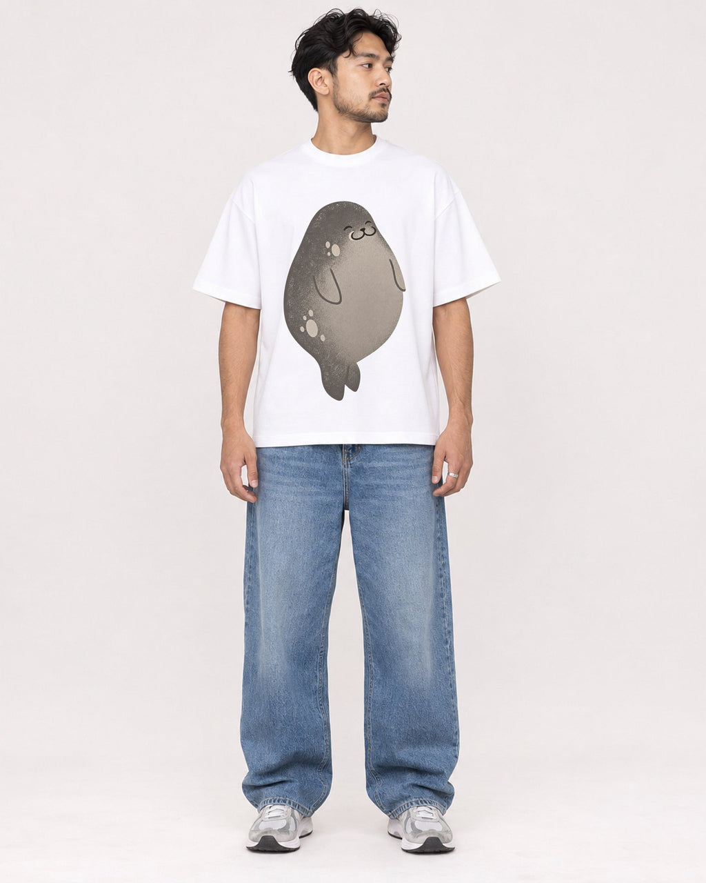 Mockup Boxy Heavyweight Tee White male full-body 02