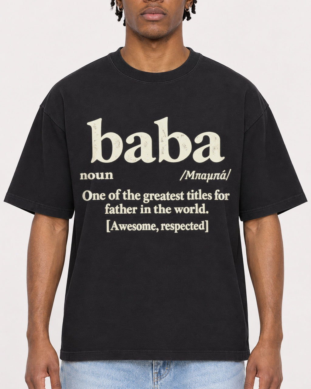 Mockup Boxy Heavyweight Tee Black male close-up 05