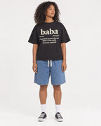 Mockup Boxy Heavyweight Tee Black female full-body 05