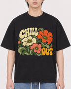 Mockup Boxy Heavyweight Tee Black male close-up 11