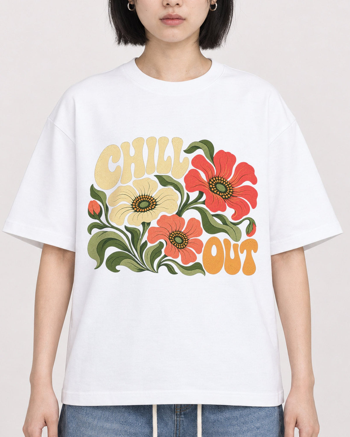 Mockup Boxy Heavyweight Tee White female close-up 11