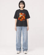 Mockup Boxy Heavyweight Tee Black female full-body 11