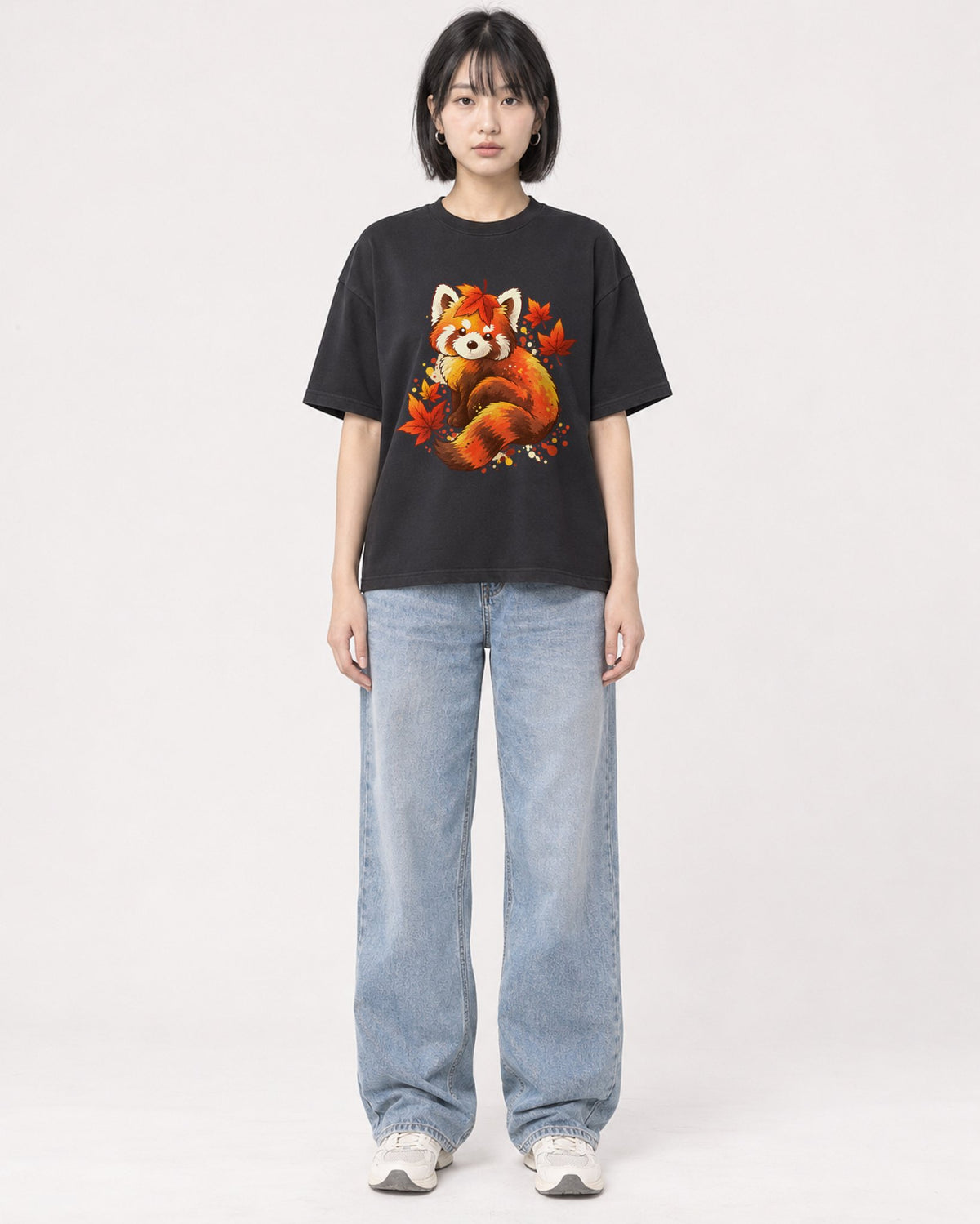 Mockup Boxy Heavyweight Tee Black female full-body 11